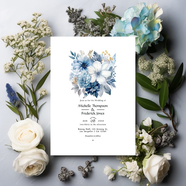 Invitación Plata, azul hielo, blanco escarpado y Boda gris (Subido por el creador)
