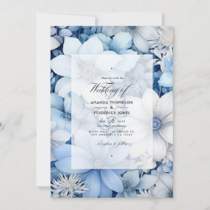 Invitación Plata, azul hielo, blanco escarpado y Boda gris