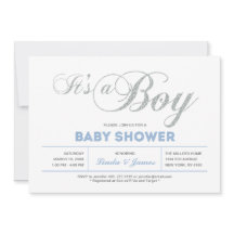 Plata, azul | Moderna Typography Boy Baby Shower