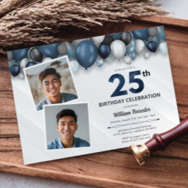 Invitación Plata Azul Negro y Blanco 25 Años 2 Foto