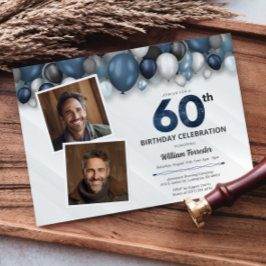 Invitación Plata Azul Negro y Blanco 60 Aniversario 2 Foto