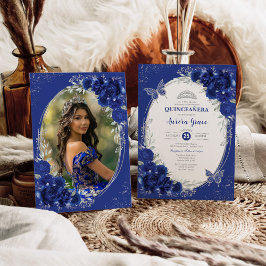 Invitación Plata Azul Real Quinceañera 15º cumpleaños Foto