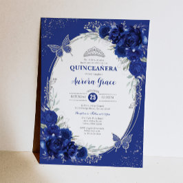 Invitación Plata Azul Real Quinceañera Mis Quince