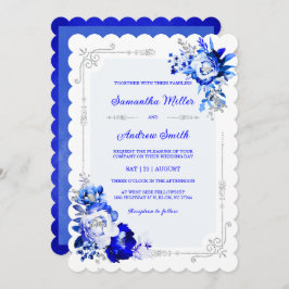 Invitación Plata azul real y colores Bodas blancos