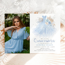 Invitación Plata azul suave Quinceañera Princesa Dress Photo
