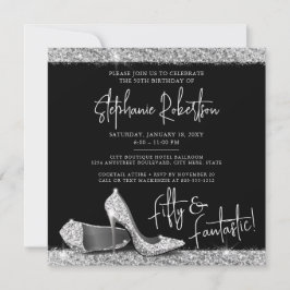 Invitación Plata Black High Heel Modern 50th Birthday Square