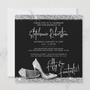 Invitación Plata Black High Heel Modern 50th Birthday Square