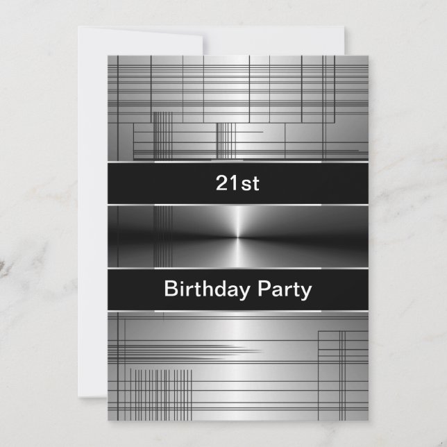 Invitación Plata Black Stripes Mans 21º cumpleaños (Anverso)