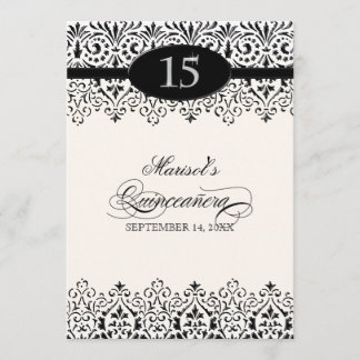 Invitación Plata blanca negra décimo quinto Quinceanera de la