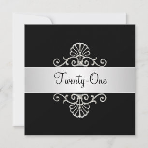 Invitación Plata Blanca y Negra 21 cumpleaños