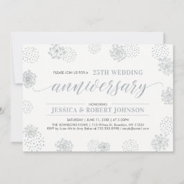 Invitación Plata | Bodas de Floral Moderno 25 Aniversario de 
