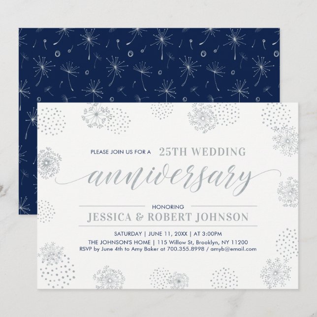 Invitación Plata | Bodas de Plata 25º Aniversario de Boda (Anverso / Reverso)