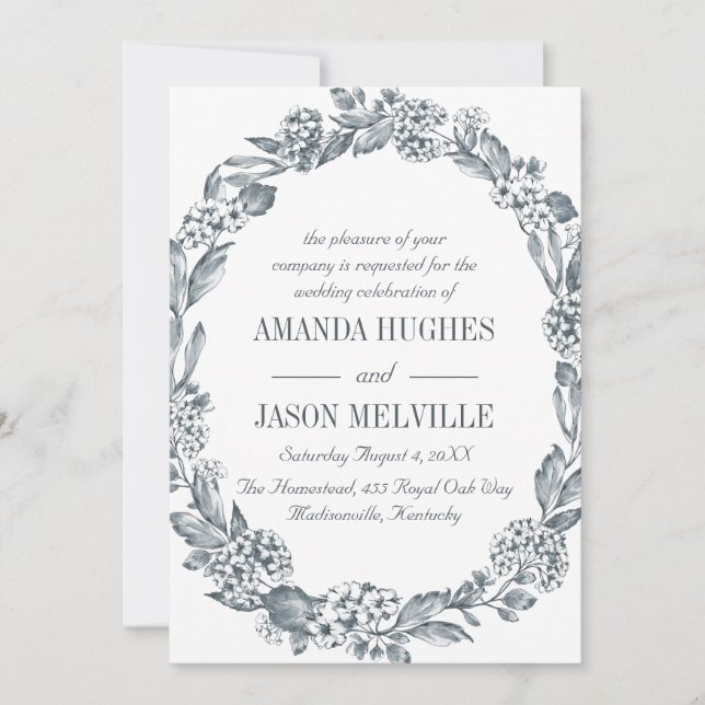 Invitación Plata Botánica | boda de la corona floral (Anverso)