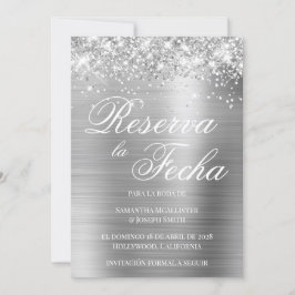 Invitación Plata Brillante con Holograma Foto Reserva la Fech
