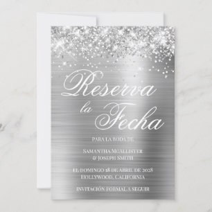 Invitación Plata Brillante con Holograma Foto Reserva la Fech