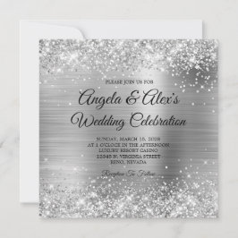 Invitación Plata Brillante Elegante Boda de Hoja