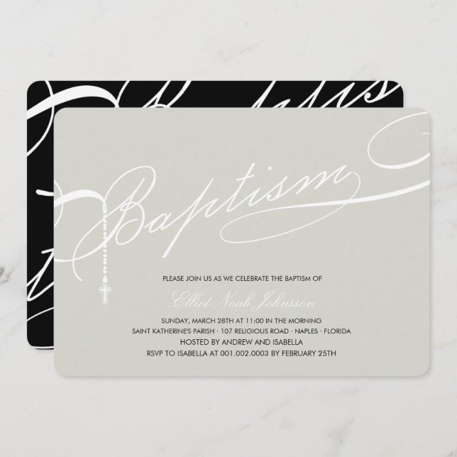 Invitación Plata con guión de la cruz del rosario del (Anverso / Reverso)