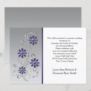 Invitación Plata con sólo recepción de flores moradas
