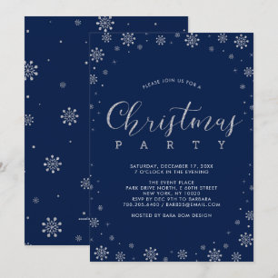 Invitación Plata   Copos de Nieve Modernos Fiesta de Navidad