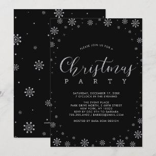 Invitación Plata   Copos de Nieve Modernos Fiesta de Navidad