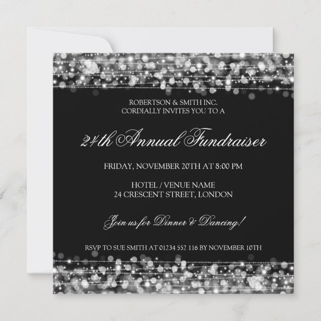 Invitación Plata corporativa elegante de las chispas del (Anverso)