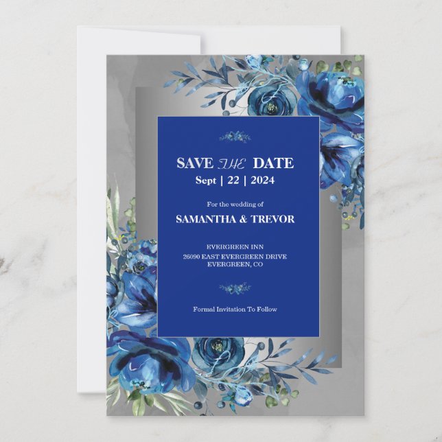 Invitación Plata De Amor Celestial, Elegancia Azul Salven La  (Anverso)