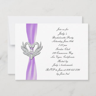 Invitación Plata de Cinta Morada Cisne Bachelorette Party