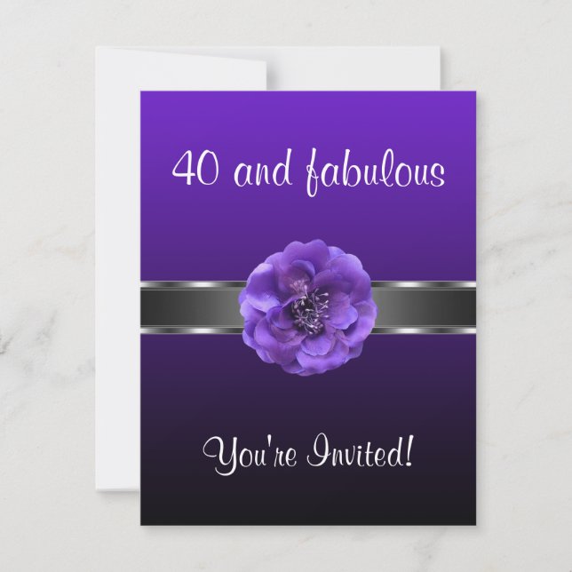 Invitación Plata de Flor Púrpura Fabuloso 40 (Anverso)