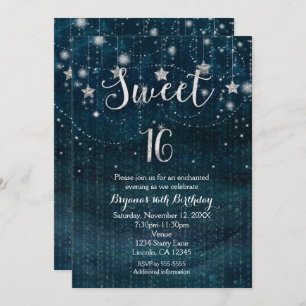 Invitación Plata de la noche estrellada del dulce 16 y