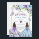 Invitación Plata De Mariposa Doble Morada Y Azul Quinceañera<br><div class="desc">Invitación EDITABLE Doble Morado Y Mariposa Azul Plata Quinceañera Elegante Azul Quinceañera Floral Púrpura Y Plata Corona Mariposa Mexicana Invitación Mis Quince 15 Anos,  16º Cumpleaños</div>