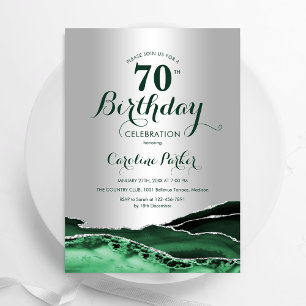 Invitación Plata de mármol verde esmeralda 70 cumpleaños