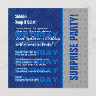 Invitación Plata del azul de la fiesta de cumpleaños de la
