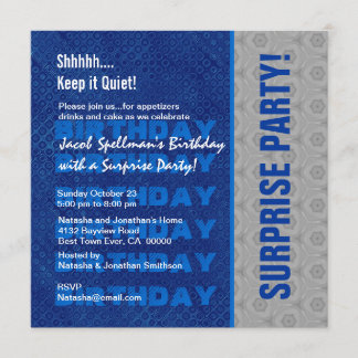 Invitación Plata del azul de la fiesta de cumpleaños de la