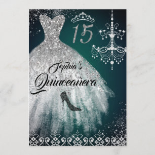 Invitación Plata Esmeralda Deslumbrante Diamante Vestido Quin