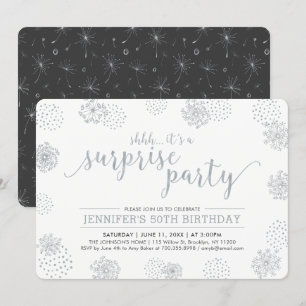 Invitación Plata   Fiesta de cumpleaños sorpresa moderna 50