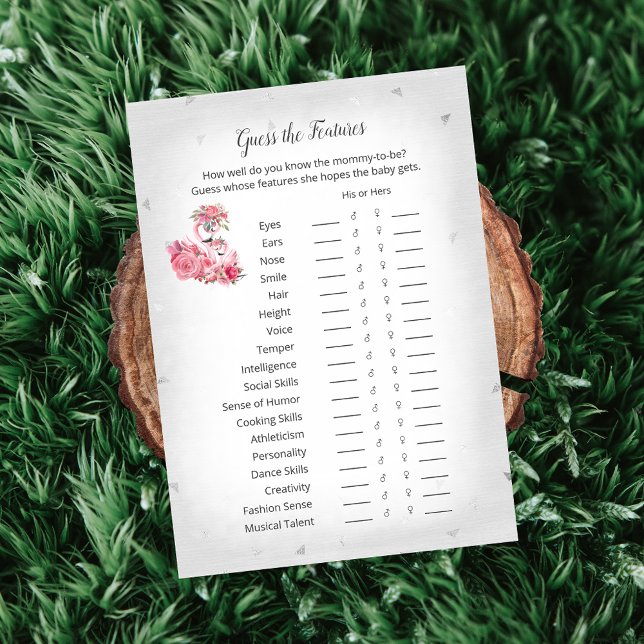 Invitación Plata Flamingo Ballerina Adivina Bebé Característi (Subido por el creador)