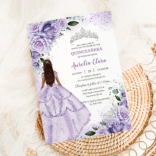 Invitación Plata Floral de lavanda morada Quinceañera dulce 1