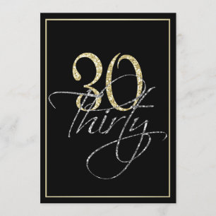 Invitación Plata formal negro y oro 30 Fiesta de cumpleaños