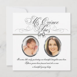 Invitación Plata Foto en blanco y negro Quinceanera