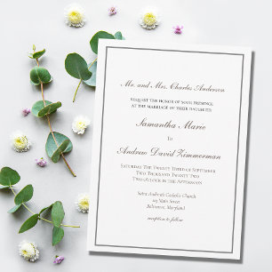 Invitación Plata Gris Tradicional de Boda Formal Elegante