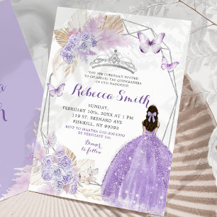 Invitación Plata Lilac Morado Boho Mariposa Quinceañera