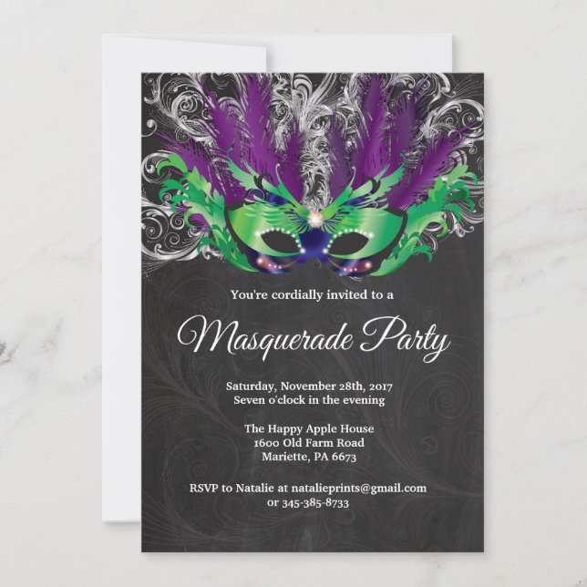 Invitación Plata mágica de la púrpura del verde de la noche (Anverso)