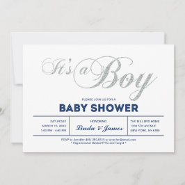 Invitación Plata, Marina | Moderna Typography Boy Baby Shower