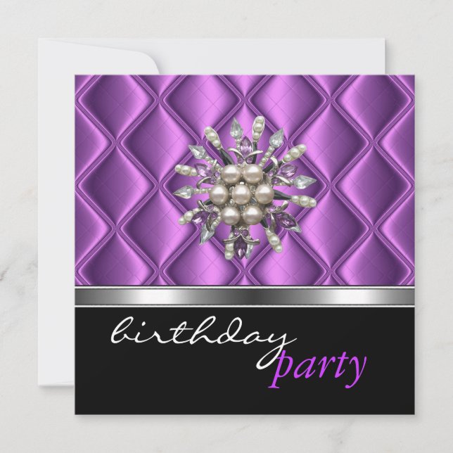 Invitación Plata Mauve Morple Crystal Jewel Negro (Anverso)