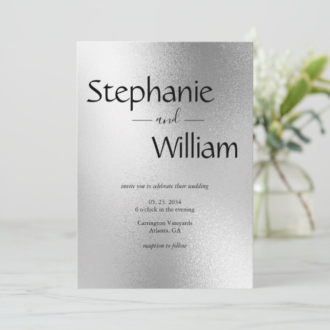 Invitación Plata Metálica Moderna Elegante Boda Elegante (Anverso de pie)