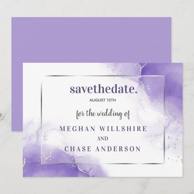 Invitación Plata Minimalista Ametista Púrpura (Anverso / Reverso)