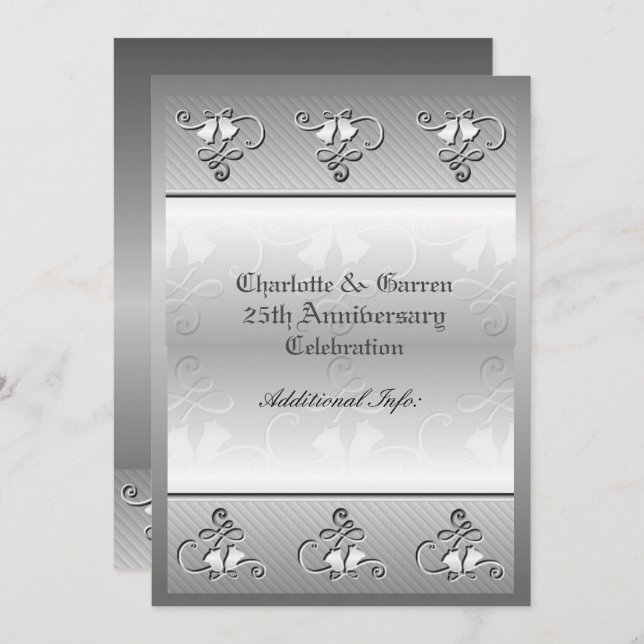 Invitación Plata Monogramada en el 25º aniversario (Anverso / Reverso)