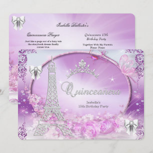 Invitación Plata morada mágica de la princesa Quinceanera