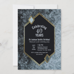 Invitación Plata negra y oro enmarañada como Fiesta de cumple
