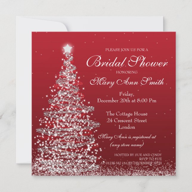 Invitación Plata nupcial del rojo de la ducha del navidad (Anverso)